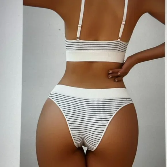 Brand New Striped Contrast Binding Lingerie Set Multicolor Various - Picture 4 of 5